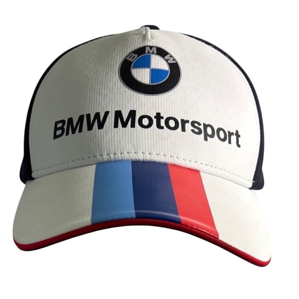 BMW Hat Motorsport Cap Snapback Adjustable Fit Stripe White Red Blue Navy